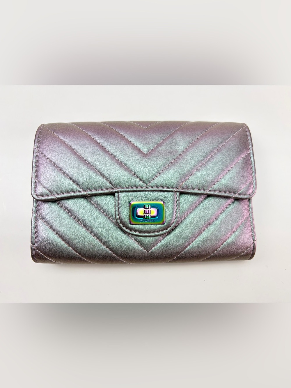 CHANEL Iridescent Chevron Quilted Wallet